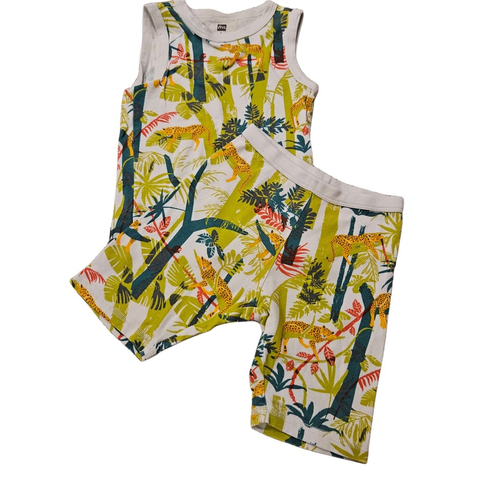 Tea Collection Pajama Short Set Jungle Print Size 6 100% Cotton